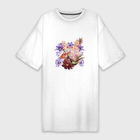 Платье-футболка хлопок с принтом Цветочный коллаж в Белгороде,  |  | ботаника | ботанический | весенний | весна | колибри | коллаж | летний | лето | птица | птицы | растение | растения | цветок | цветочный | цветы