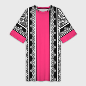 Платье-футболка 3D с принтом Lace white  Белое кружево в Белгороде,  |  | lace pattern | white lace | белое кружево | кружевной узор | полосы | черный