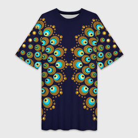 Платье-футболка 3D с принтом Мандала из павлиньих перьев в Белгороде,  |  | Тематика изображения на принте: геометрия | йога | круг | круги | круглый узор | медитация | павлин | павлиньи | перо | перья | симметрия | стмметричный | узоры | чакры