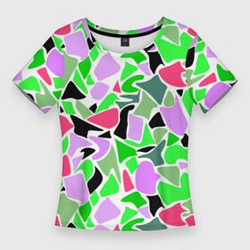 Женская футболка 3D Slim с принтом Abstract pattern green pink spots в Белгороде,  |  | abstract pattern | pattern | spots | абстрактный узор | зеленый | пятна | розовый