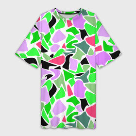 Платье-футболка 3D с принтом Abstract pattern green pink spots в Белгороде,  |  | abstract pattern | pattern | spots | абстрактный узор | зеленый | пятна | розовый