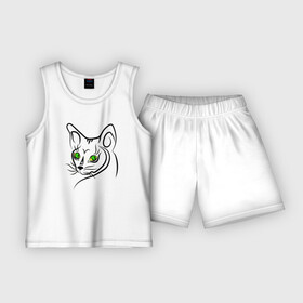 Детская пижама с шортами хлопок с принтом Зеленые глазки в Белгороде,  |  | cat | котенок | котики | коты | кошки