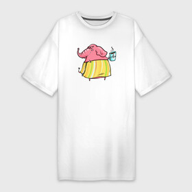 Платье-футболка хлопок с принтом Слониха с кофе в Белгороде,  |  | кофе | слон | слон в юбке | слоненок | слониха