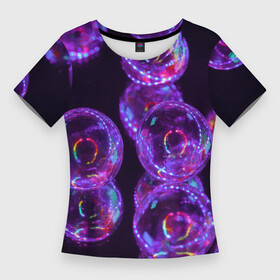 Женская футболка 3D Slim с принтом Неоновые сюрреалистичные пузыри  Фиолетовый в Белгороде,  |  | abstraction | art | artwork | bubbles | colorful | colors | dark | darkness | graphics | neon | surrealism | абстракция | арт | графика | искусство | неон | пузыри | разноцветный | сюрреализм | темнота | тьма | цвета