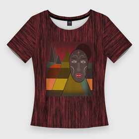 Женская футболка 3D Slim с принтом Африканская маска African mask ethnic illustration в Белгороде,  |  | Тематика изображения на принте: african | african mask | ethnic | африканский маска | маска | черно красный | этнический