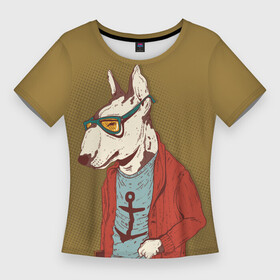 Женская футболка 3D Slim с принтом Пёс ученый в Белгороде,  |  | бультерьер | животное | пёс | собака | стиляга
