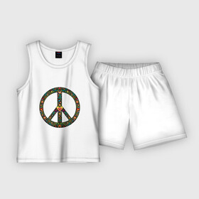 Детская пижама с шортами хлопок с принтом Pacific symbol в Белгороде,  |  | hippie | pacific | peace | world of peace | мир | мир во всем мире | мирный | мировой | птицы | сердце | хиппи | цветы