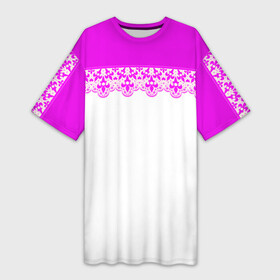 Платье-футболка 3D с принтом White and pink lace pattern в Белгороде,  |  | lace | lace pattern | white and pink | белый | кружевной узор | розовое кружево | розовый | розовый неон