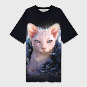 Платье-футболка 3D с принтом Кошка сфинкс в Белгороде,  |  | sphynx cat | донской сфинкс кот | канадский сфинкс кот | кот петерболд | кот питерболд | кот сфинкс | котенок сфинкс | кошка сфинкс