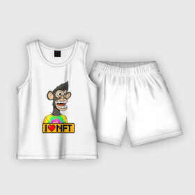Детская пижама с шортами хлопок с принтом Ape coin i love NFT в Белгороде,  |  | Тематика изображения на принте: ape | ape coin | crypto | i love nft | nft | биткоин | биток | крипта | криптовалюта | нфт | обезьяна | обезьянка