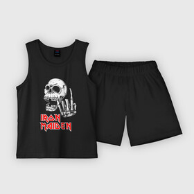 Детская пижама с шортами хлопок с принтом Iron Maiden, Череп в Белгороде,  |  | iron | iron maiden | maiden | music | rock | айрон майден | айрон мейден | музыка | рок | черпеп