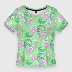 Женская футболка 3D Slim с принтом Turkish cucumber green background в Белгороде,  |  | green background | turkish cucumber | в горошек | зеленый | зеленый узор | розовый и зеленый | турецкие огурцы