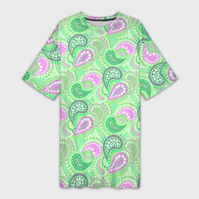 Платье-футболка 3D с принтом Turkish cucumber green background в Белгороде,  |  | Тематика изображения на принте: green background | turkish cucumber | в горошек | зеленый | зеленый узор | розовый и зеленый | турецкие огурцы