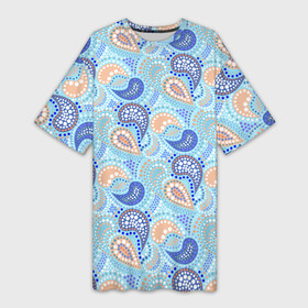 Платье-футболка 3D с принтом Турецкий огурец Turkish cucumber blue pattern в Белгороде,  |  | blue background | blue pattern | turkish cucumber | в горошек | модный узор | турецкий огурец