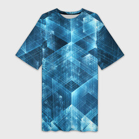 Платье-футболка 3D с принтом GLASS CUBES в Белгороде,  |  | Тематика изображения на принте: abstraction | blue | colorful | patterns | shapes | абстракция | красочный | кубики | синий | стекло | узоры | формы