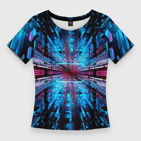 Женская футболка 3D Slim с принтом THE INFINITY TUNNEL в Белгороде,  |  | black | blue | color | geometric | illusion | modernism | pattern | surrealism | геометрический | иллюзия | модернизм | синий | сюрреализм | узор | цветной | черный