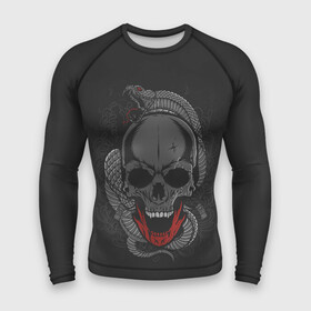 Мужской рашгард 3D с принтом ЧЕРЕП СО ЗМЕЁЙ в Белгороде,  |  | art | background | gothic | skeleton | skull | snake | teeth | арт | готика | змея | зубы | скелет | фон | череп