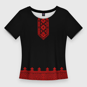 Женская футболка 3D Slim с принтом Черная славянская рубаха в Белгороде,  |  | гжель | рубаха | русский орнамент | русский стиль | русь | славяне | славянская рубаха | узор | хохлома