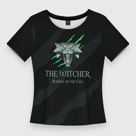 Женская футболка 3D Slim с принтом The Witcher School of the Cat в Белгороде,  |  | school of the cat | the witcher | witcher | ведьмак | школа кота