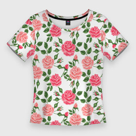 Женская футболка 3D Slim с принтом SOFT PINK ROSES в Белгороде,  |  | beautiful | floral | love | pattern | pink | roses | watercolor | акварель | красивый | любовь | розовый | розы | узор | цветочный