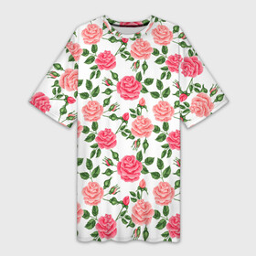 Платье-футболка 3D с принтом SOFT PINK ROSES в Белгороде,  |  | beautiful | floral | love | pattern | pink | roses | watercolor | акварель | красивый | любовь | розовый | розы | узор | цветочный