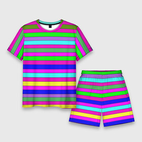 Мужской костюм с шортами 3D с принтом Multicolored neon bright stripes в Белгороде,  |  | bright stripes | multicolored | neon | stripes | неоновые полосы | полосатый узор | яркие полосы