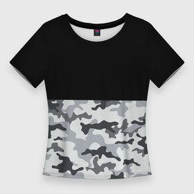 Женская футболка 3D Slim с принтом Полукамуфляж Тёмно Серый в Белгороде,  |  | camo | camouflage | dark | gray | half | камуфляж | половина | серый | тёмный