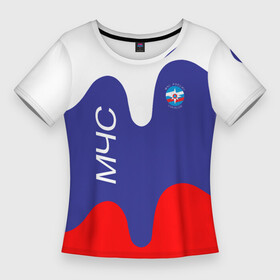 Женская футболка 3D Slim с принтом МЧС  флаг России в Белгороде,  |  | мчс | мчс россии | пожарник | пожарные | пожарный | спасатели | спасатель