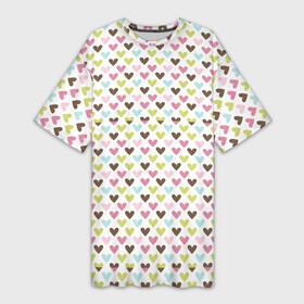 Платье-футболка 3D с принтом Разноцветные светлые сердечки в Белгороде,  |  | абстрактные | абстракция | геометрия | классика | классические | нейтральные | спокойные | узор | узоры
