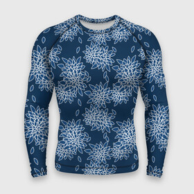 Мужской рашгард 3D с принтом Темно синий цветочный узор pattern в Белгороде,  |  | dark blue | floral | pattern | синий | темно синий | цветочный узор