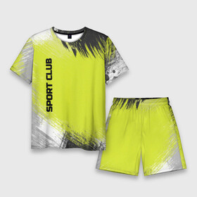 Мужской костюм с шортами 3D с принтом Sports club gray green pattern в Белгороде,  |  | pattern | sports club | зеленый неоновый | пятна краски | серый | спорт | спортивный | спотривный клуб | черный