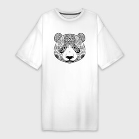 Платье-футболка хлопок с принтом Узорчатая голова панды в Белгороде,  |  | bear | ears | eyes | flower | head | muzzle | nose | ornament | panda | pattern | глаза | голова | медведь | нос | орнамент | панда | узор | уши | цветок