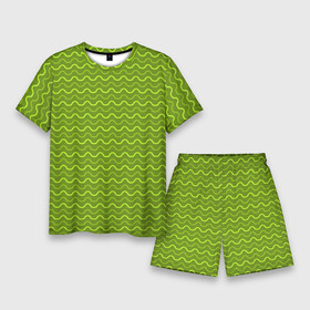 Мужской костюм с шортами 3D с принтом Зеленые светлые и темные волнистые полосы в Белгороде,  |  | абстрактные | абстракция | геометрия | классика | классические | нейтральные | спокойные | узор | узоры