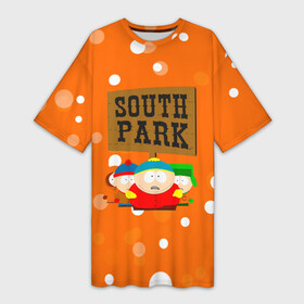 Платье-футболка 3D с принтом Южный Парк  на фоне кружков в Белгороде,  |  | south park | sp | батерс | баттерс | гарисон | кайл брофловски | картман | кеннет | кенни | маккормик | марш | мистер | мультфильм | ренди | саус парк | сауспарк | стэн | стэнли | твик | эрик | южный парк | юп