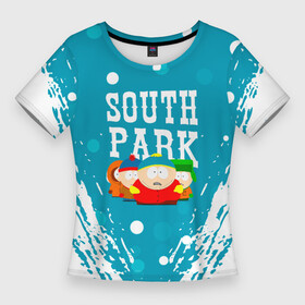 Женская футболка 3D Slim с принтом Южный Парк  на голубом фоне в Белгороде,  |  | south park | sp | батерс | баттерс | гарисон | енот | кайл брофловски | картман | кеннет | кенни | маки | макки | маккормик | марш | мистер | мистереон | мультфильм | полотенчик | ренди | саус парк | сауспарк
