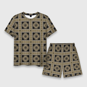 Мужской костюм с шортами 3D с принтом Классические узоры Золотые квадраты в Белгороде,  |  | абстрактные | абстракция | геометрия | классика | классические | нейтральные | спокойные | узор | узоры