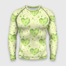 Мужской рашгард 3D с принтом Сердце листвы в Белгороде,  |  | акварель | зеленое | зеленое сердце | зелень | лист | листва | листик | нежность | пастель | природа | салат | салатовый | сердце