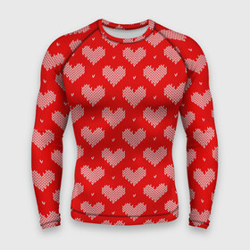 Мужской рашгард 3D с принтом Вязаные Сердечки в Белгороде,  |  | hearts | knitted | lace | red | white | белый | вязанные | красный | кружево | сердечки | сердца