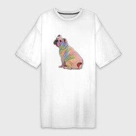 Платье-футболка хлопок с принтом Фантазийный английский бульдог в Белгороде,  |  | бульдог | друг | животное | животные | звери | зверь | любимец | питомец | порода | разноцветный | собака | собаки | фантазия