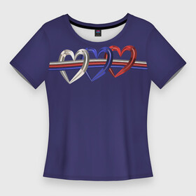 Женская футболка 3D Slim с принтом Флаг России из сердечек триколор в Белгороде,  |  | белый | красный | патриотизм | россия | сердце | синий | триколор | флаг