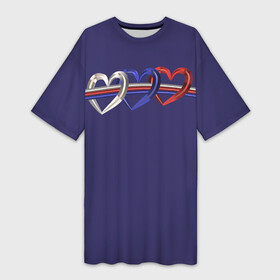 Платье-футболка 3D с принтом Флаг России из сердечек триколор в Белгороде,  |  | белый | красный | патриотизм | россия | сердце | синий | триколор | флаг