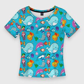 Женская футболка 3D Slim с принтом SEA DIVING в Белгороде,  |  | blue | diver | fish | m | ocean | snorkeling | water | whale | аквалангист | акула | вода | дайвер | дайвинг | животные | кит | море | морская жизнь | морская звезда | морской | морской конек | морской котик | океан | погружение