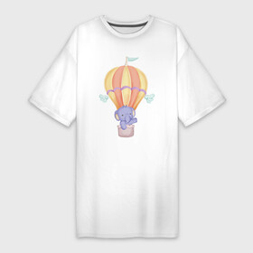 Платье-футболка хлопок с принтом Милый Слонёнок Взлетает На Воздушном Шаре в Белгороде,  |  | animals | ball | beast | cute | nature | животные | звери | милый | природа | слон | слонёнок | шар
