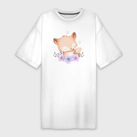 Платье-футболка хлопок с принтом Милый Слонёнок С Цветочками в Белгороде,  |  | animals | beast | cute | flowers | fox | nature | животные | звери | лиса | лисёнок | милый | природа | цветы