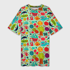 Платье-футболка 3D с принтом LOVE SUMMER SEA в Белгороде,  |  | ананас | бабочка | вода | волна | волны | дельфин | желтый | животное | животные | забавный | зеленый | корабль | коралл | краб | лето | море | мороженое | морская | морская звезда | морской конек | океан