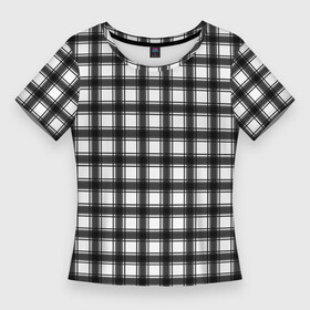 Женская футболка 3D Slim с принтом Black and white trendy checkered pattern в Белгороде,  |  | black and white | checkered pattern | trendy | в клетку | геометрический узор | клетчатый узор | модный | черно белая клетка