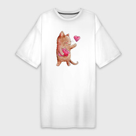Платье-футболка хлопок с принтом Рыжий котик дарит свою любовь в Белгороде,  |  | кот | котик | кошка | любовь | сердечко | сердце