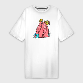 Платье-футболка хлопок с принтом Розовая слоника со слонятами в Белгороде,  |  | розовый слон | слон | слониха | слоны | слонята