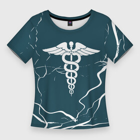 Женская футболка 3D Slim с принтом Кадуцей  Эмблема в Белгороде,  |  | врач | врачебный | день медика | змея и чаша | знак медика | знак медицины | интерны | лечебный | медик | медицина | медсестра | студент медик | я врач