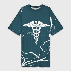 Платье-футболка 3D с принтом Кадуцей  Эмблема в Белгороде,  |  | врач | врачебный | день медика | змея и чаша | знак медика | знак медицины | интерны | лечебный | медик | медицина | медсестра | студент медик | я врач